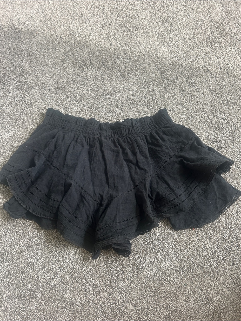 Women's Black Ruffle Layered Shorts